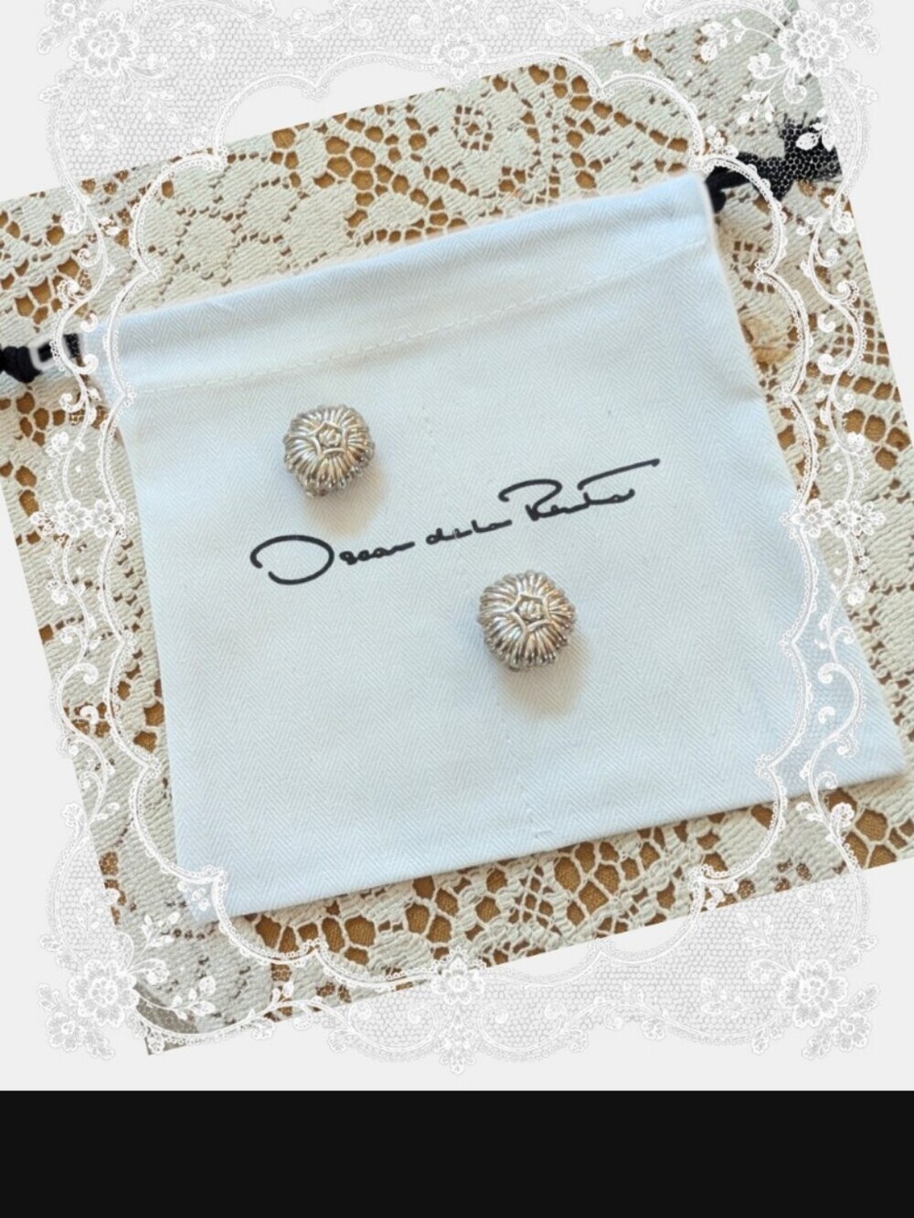 VTG Oscar de la Renta Floral Spray Clip on Earrings White Gold Plated